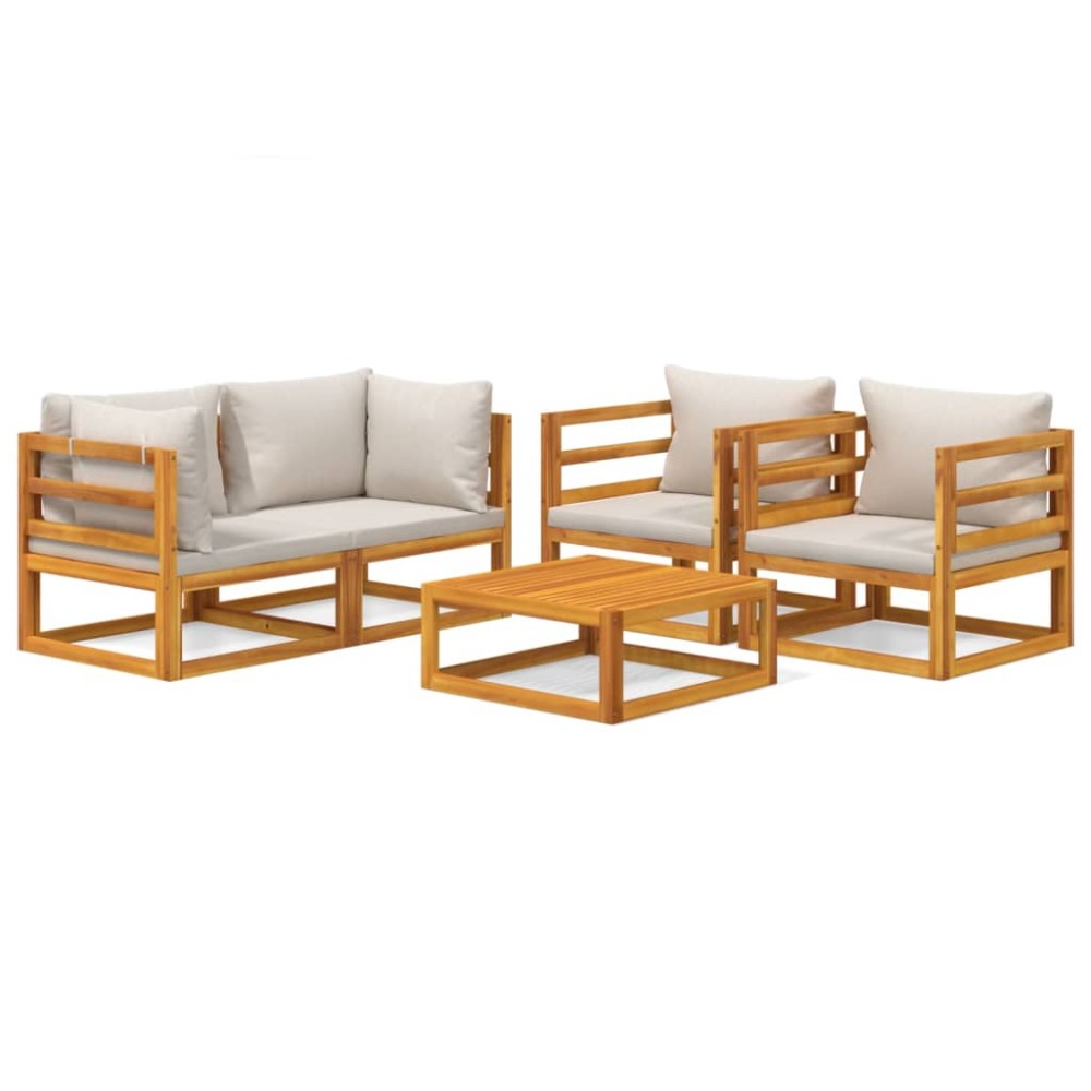 vidaXL Set mobilier grădină, perne gri deschis, 5 piese, lemn masiv