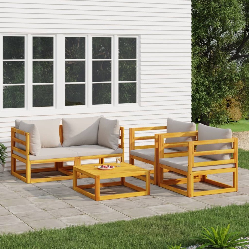 vidaXL Set mobilier grădină, perne gri deschis, 5 piese, lemn masiv