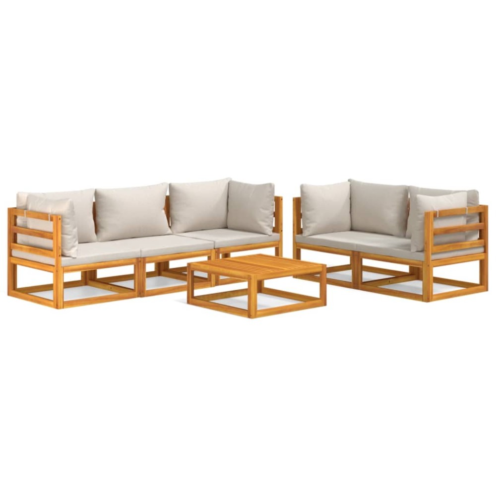 vidaXL Set mobilier grădină, perne gri deschis, 6 piese, lemn masiv