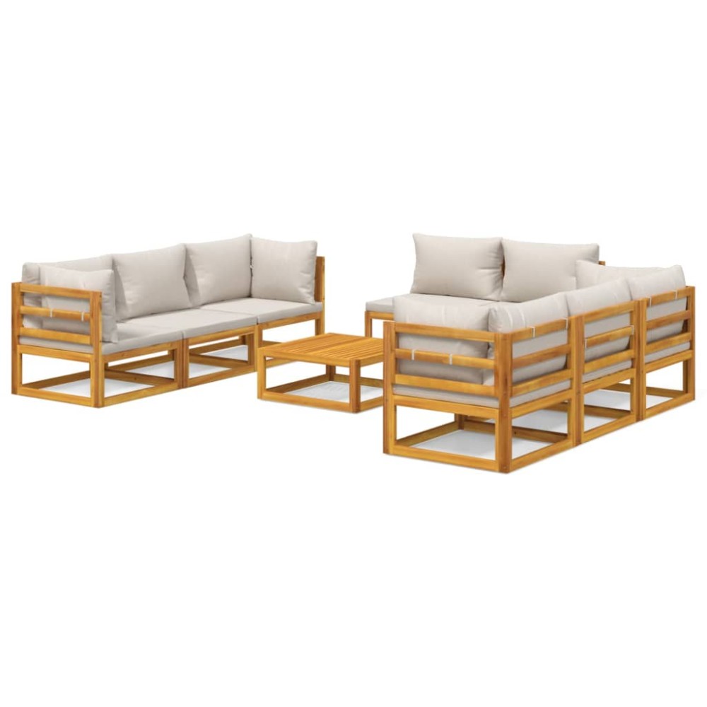 vidaXL Set mobilier grădină cu perne gri deschis, 9 piese, lemn pin