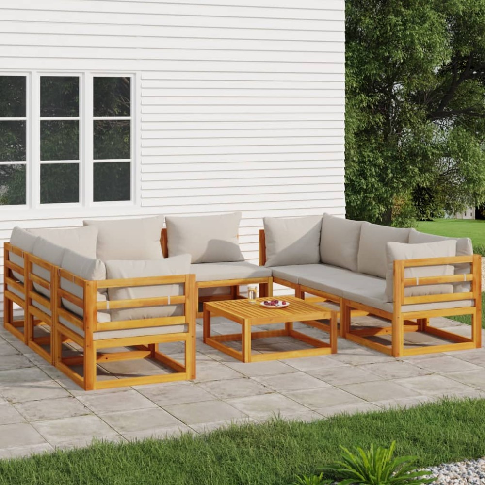 vidaXL Set mobilier grădină cu perne gri deschis, 9 piese, lemn pin