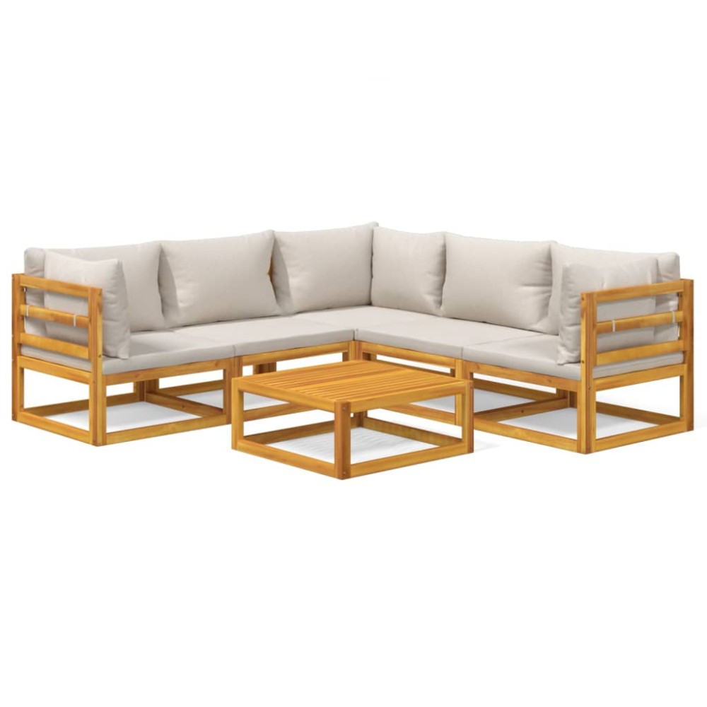 vidaXL Set mobilier grădină, perne gri deschis, 6 piese, lemn masiv