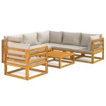vidaXL Set mobilier grădină, perne gri deschis, 7 piese, lemn masiv