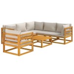 vidaXL Set mobilier grădină, perne gri deschis, 7 piese, lemn masiv