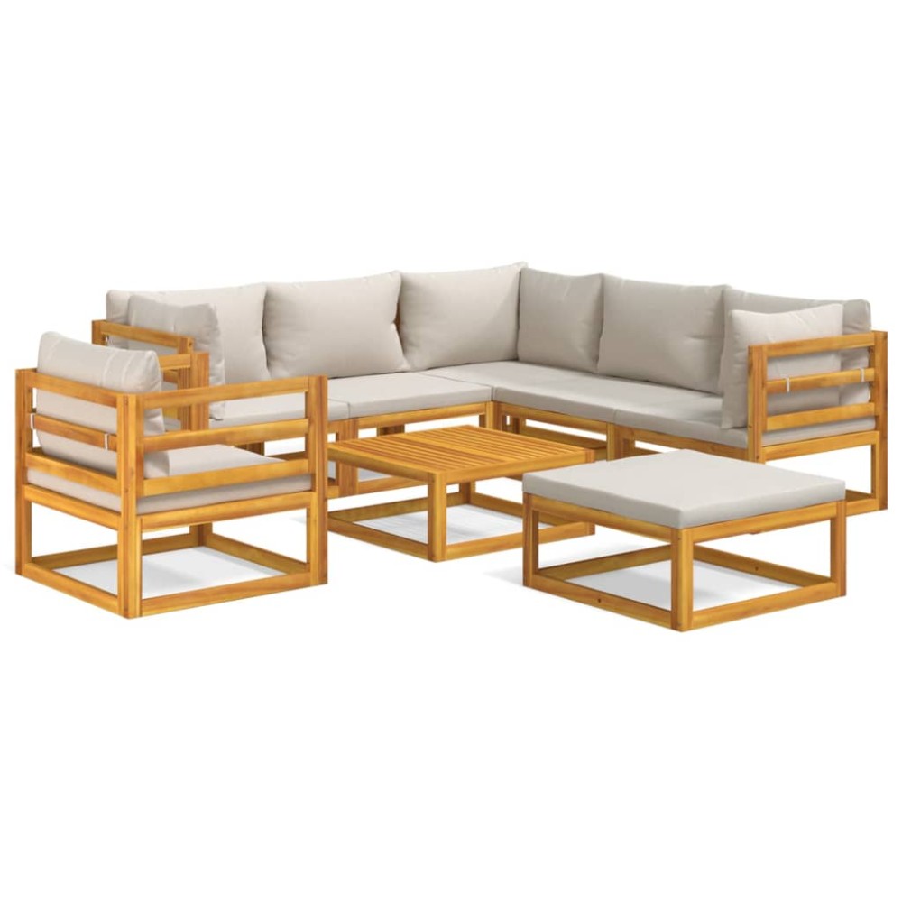 vidaXL Set mobilier grădină cu perne gri deschis, 8 piese, lemn masiv
