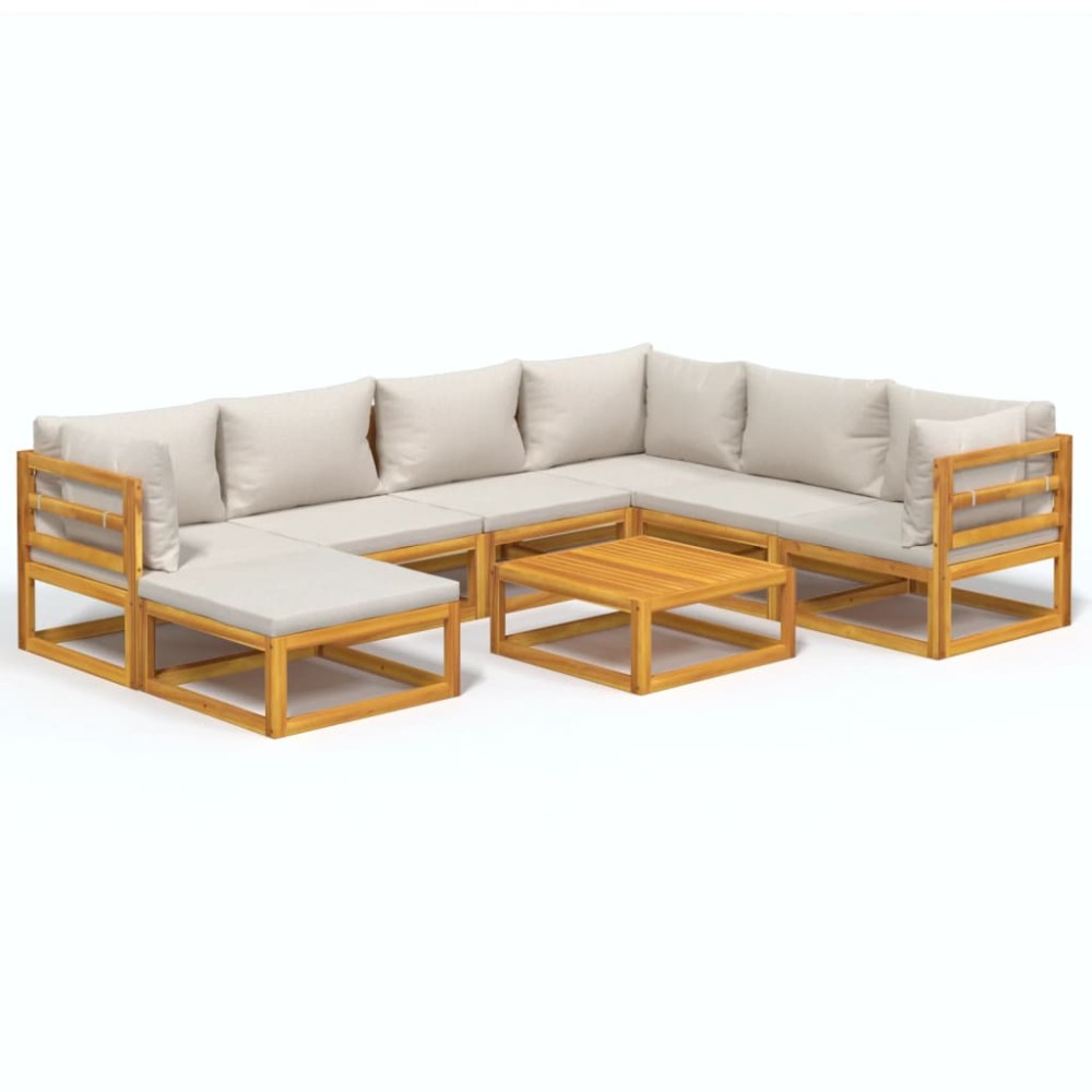 vidaXL Set mobilier grădină cu perne gri deschis, 8 piese, lemn masiv