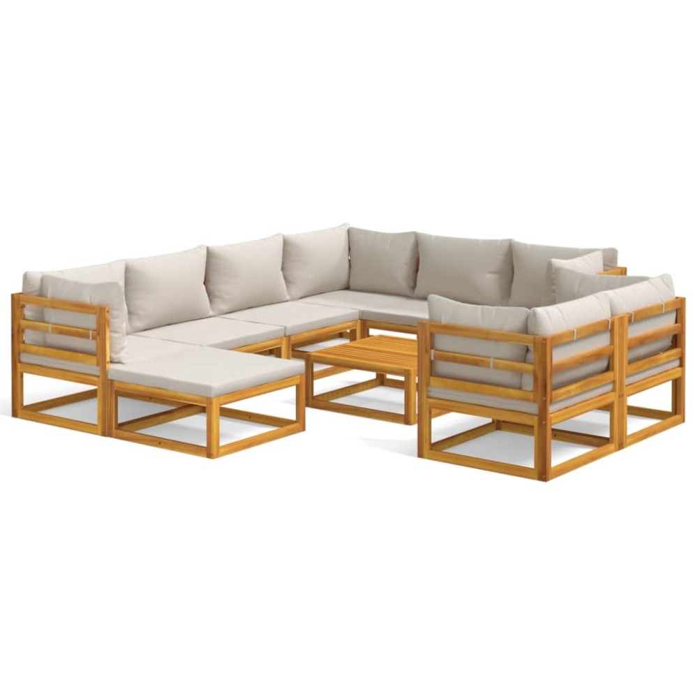 vidaXL Set mobilier grădină cu perne gri deschis, 10 piese, lemn pin