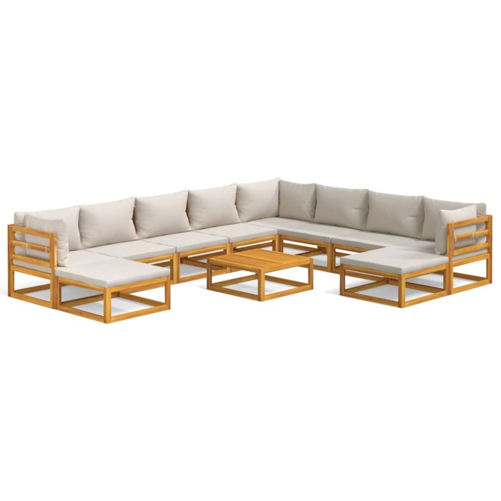vidaXL Set mobilier grădină cu perne gri deschis, 11 piese, lemn tec