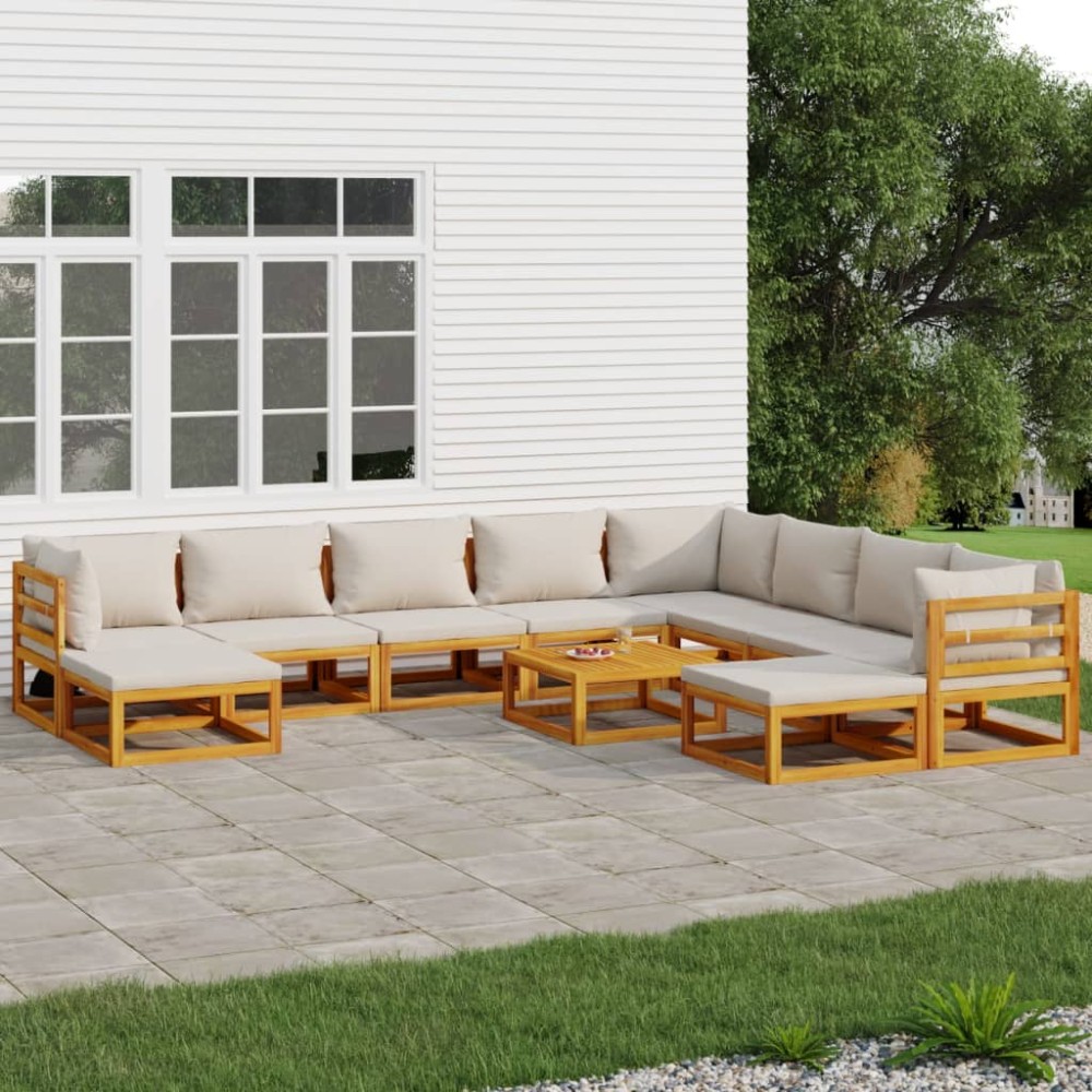 vidaXL Set mobilier grădină cu perne gri deschis, 11 piese, lemn tec