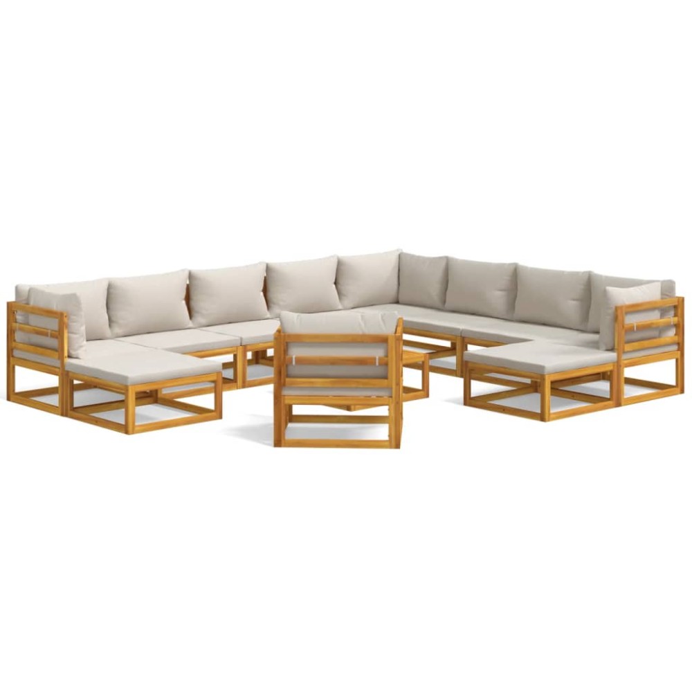 vidaXL Set mobilier grădină cu perne gri deschis, 12 piese, lemn tec