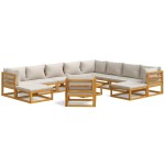 vidaXL Set mobilier grădină cu perne gri deschis, 12 piese, lemn tec