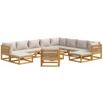 vidaXL Set mobilier grădină cu perne gri deschis, 12 piese, lemn tec