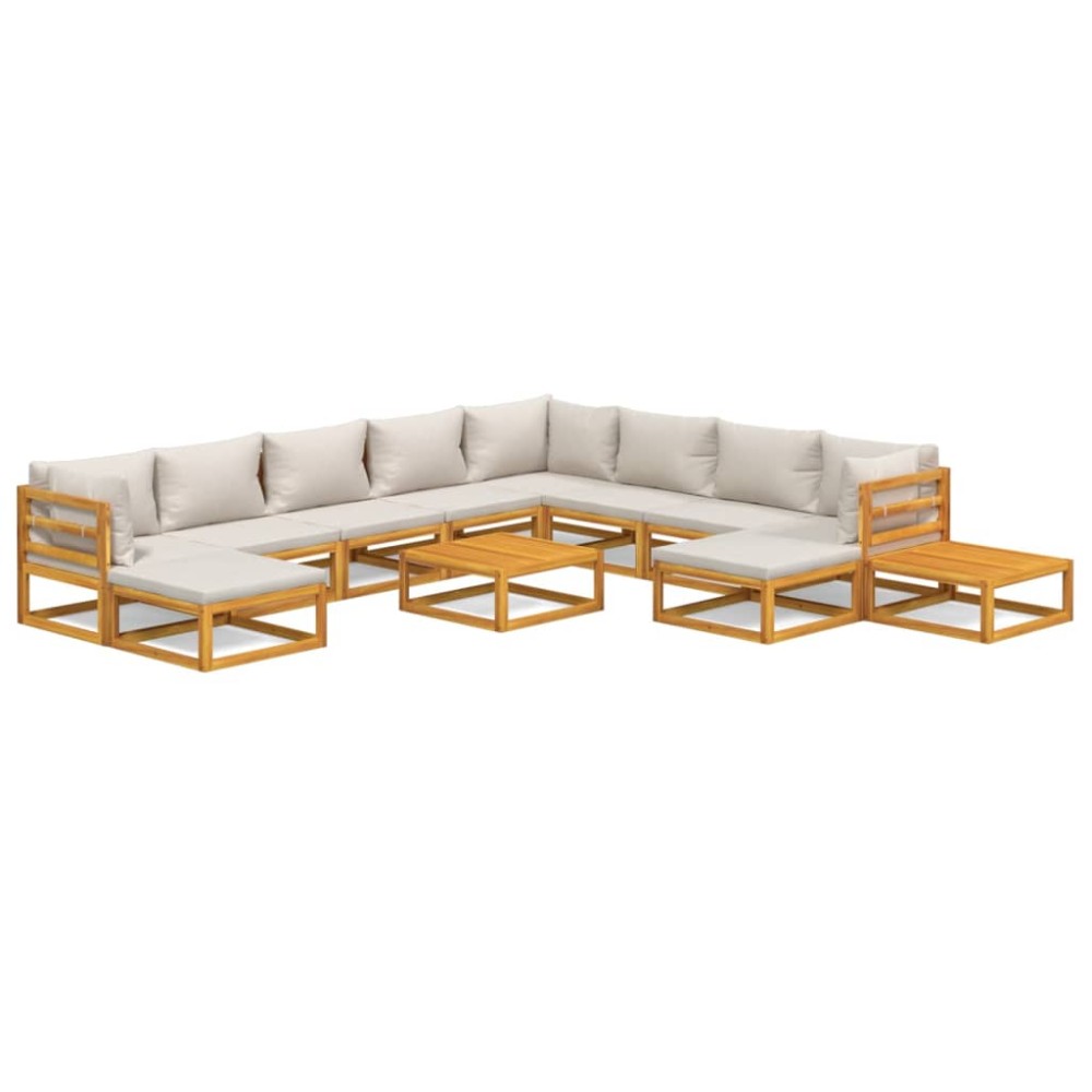 vidaXL Set mobilier grădină cu perne gri deschis, 12 piese, lemn tec