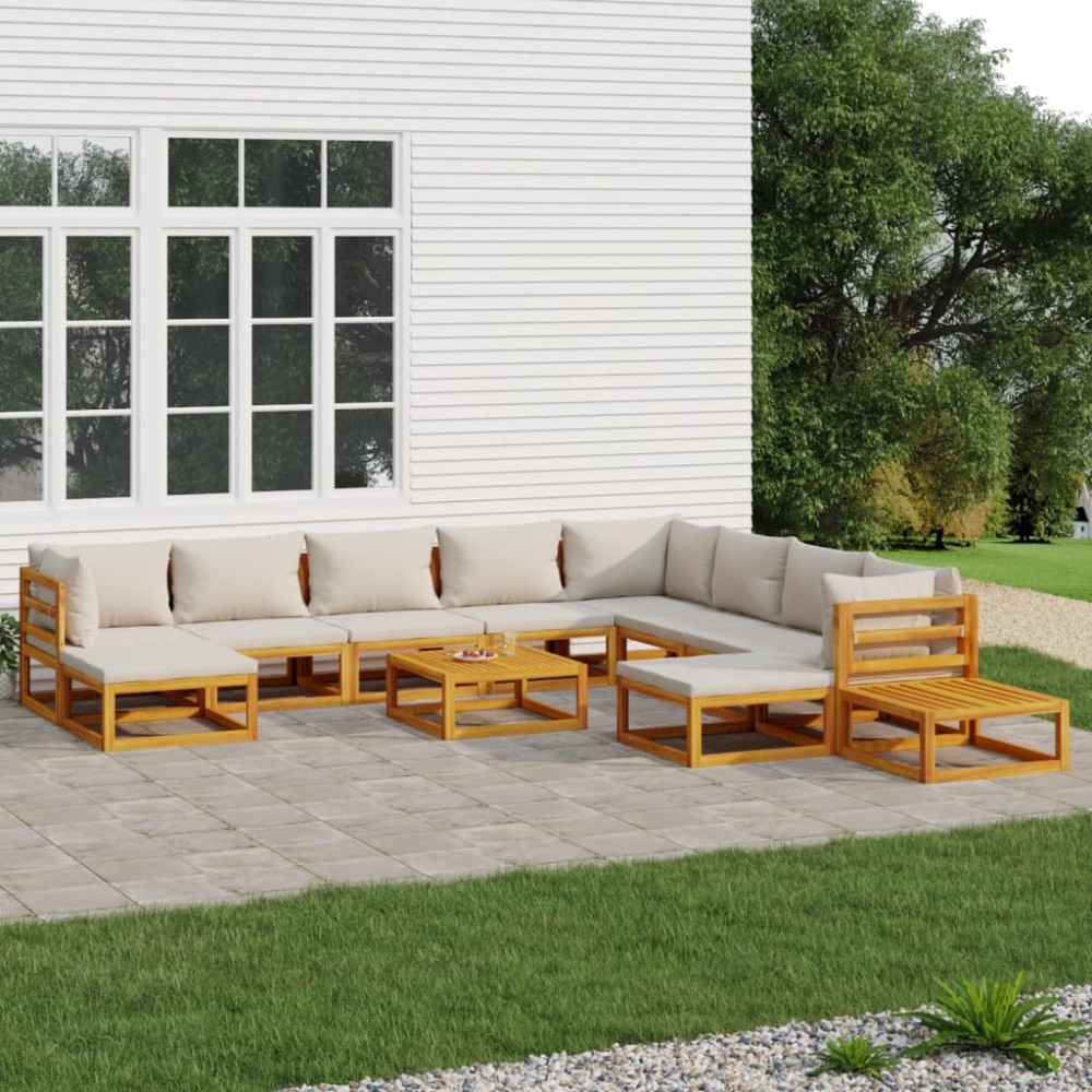 vidaXL Set mobilier grădină cu perne gri deschis, 12 piese, lemn tec