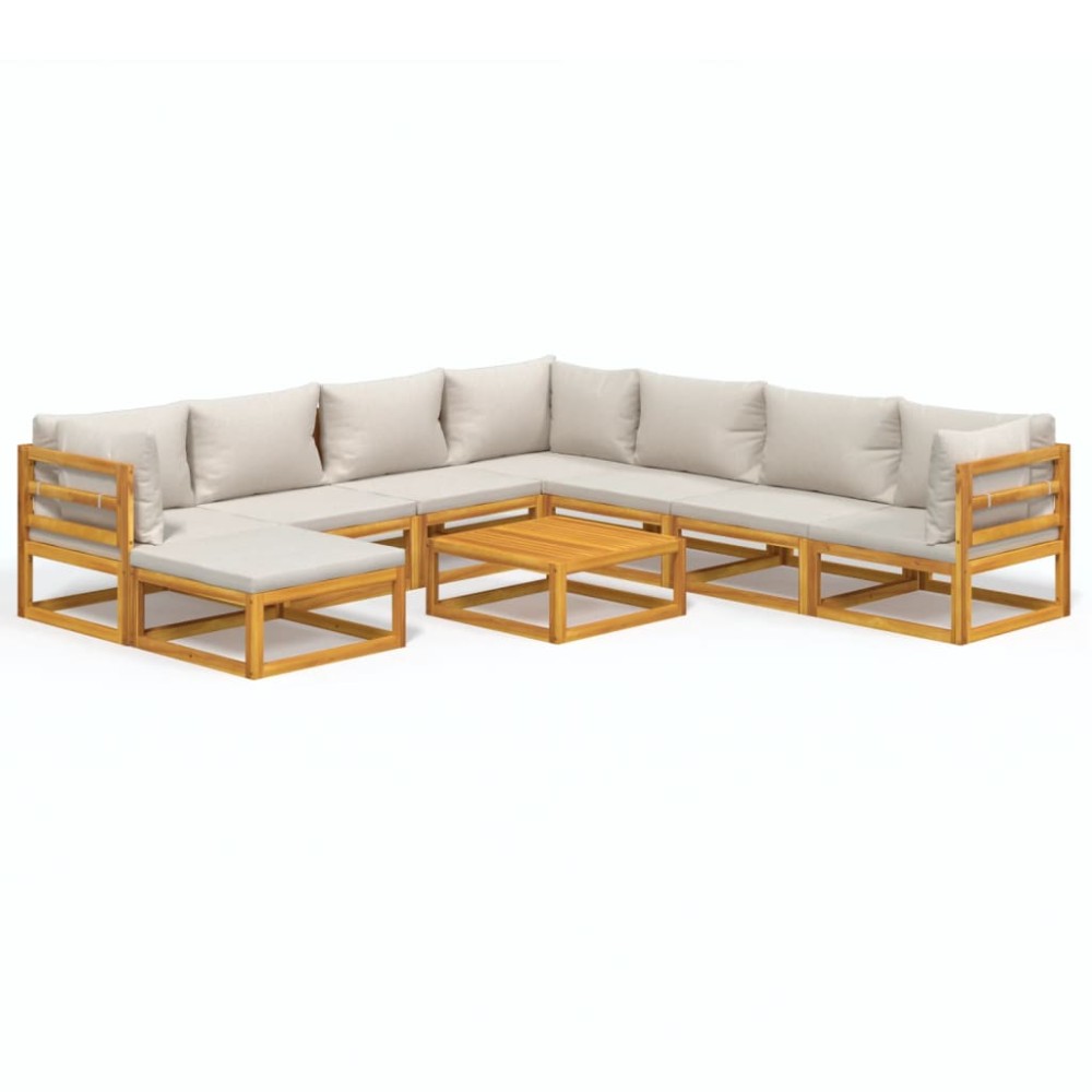 vidaXL Set mobilier grădină cu perne gri deschis, 9 piese, lemn pin
