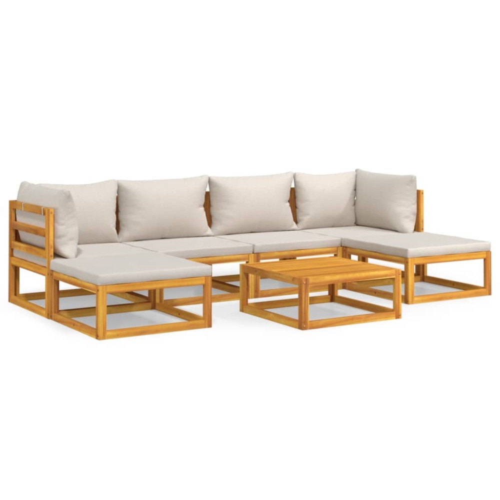 vidaXL Set mobilier grădină, perne gri deschis, 7 piese, lemn masiv