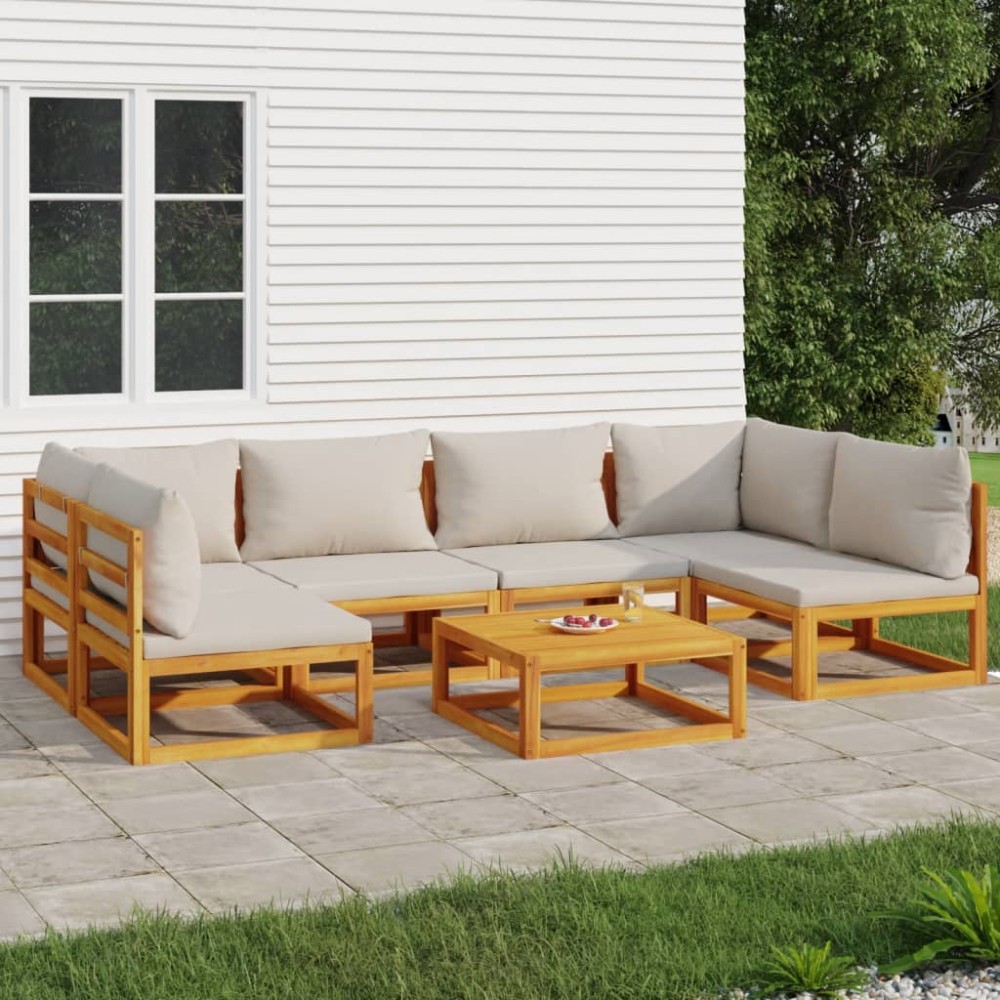 vidaXL Set mobilier grădină, perne gri deschis, 7 piese, lemn masiv