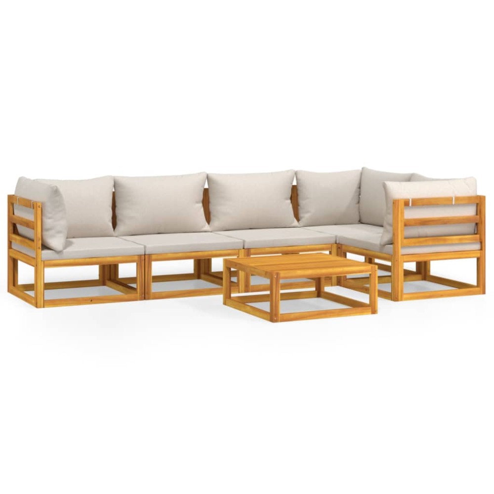 vidaXL Set mobilier grădină, perne gri deschis, 6 piese, lemn masiv