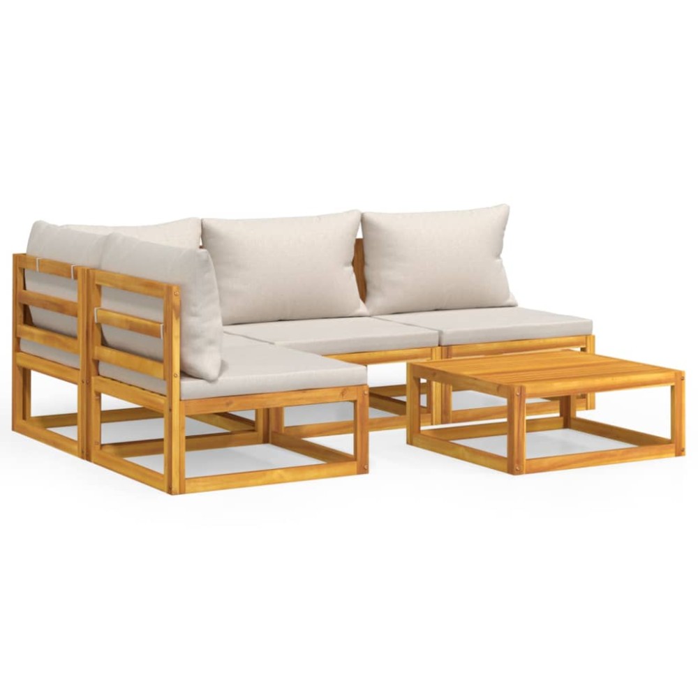 vidaXL Set mobilier grădină, perne gri deschis, 5 piese, lemn masiv