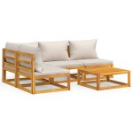 vidaXL Set mobilier grădină, perne gri deschis, 5 piese, lemn masiv