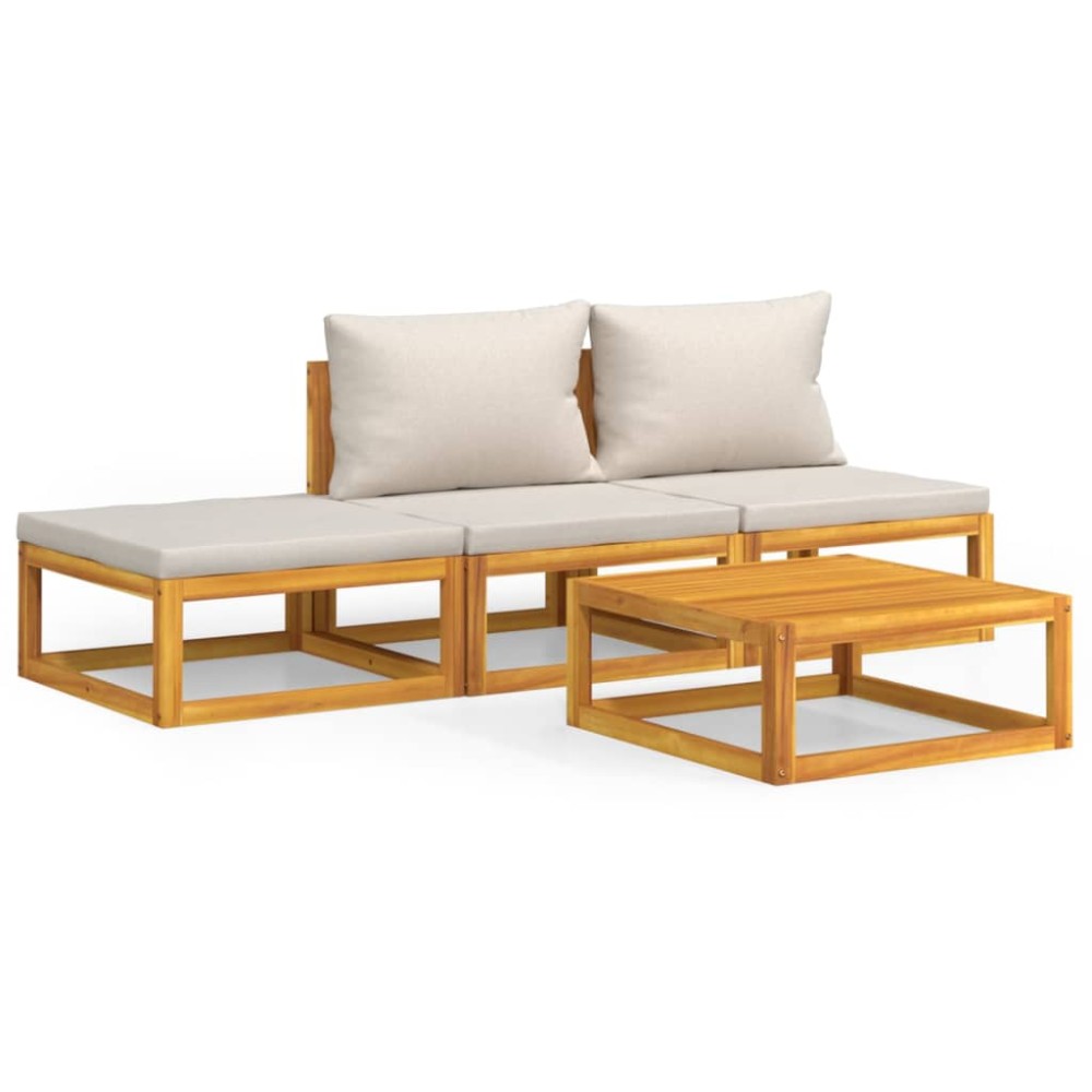 vidaXL Set mobilier grădină, perne gri deschis, 4 piese, lemn masiv