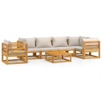 vidaXL Set mobilier grădină, perne gri deschis, 7 piese, lemn masiv