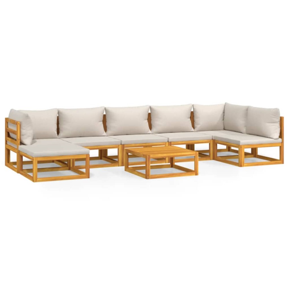 vidaXL Set mobilier grădină cu perne gri deschis, 8 piese, lemn masiv