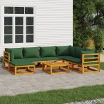 vidaXL Set mobilier de grădină, 8 piese, cu perne verzi, lemn masiv
