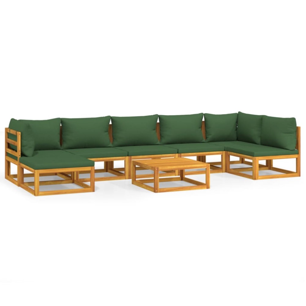vidaXL Set mobilier de grădină, 8 piese, cu perne verzi, lemn masiv