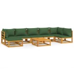 vidaXL Set mobilier de grădină, 8 piese, cu perne verzi, lemn masiv
