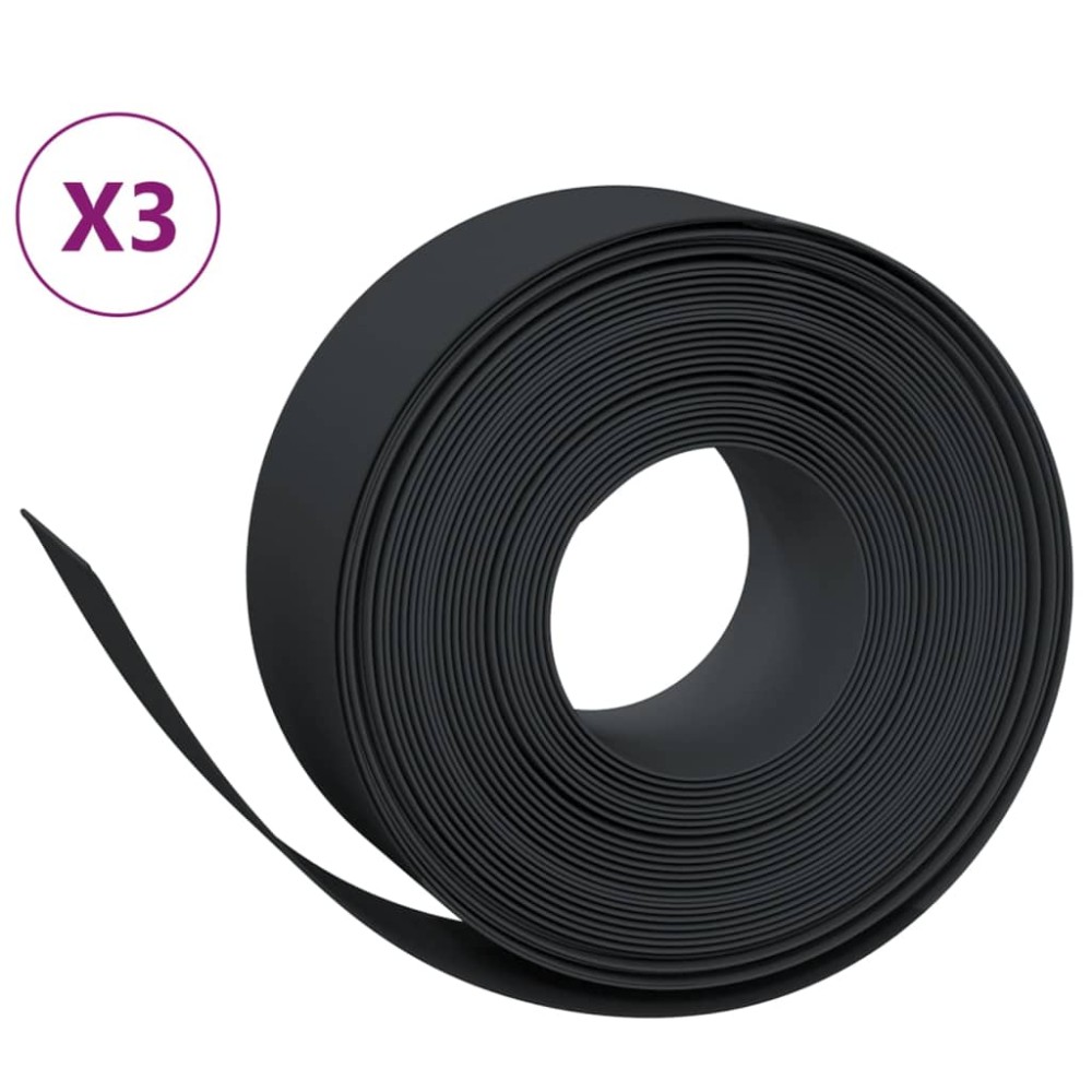 vidaXL Borduri de grădină, 3 buc, negru, 10 m 20 cm, polietilenă