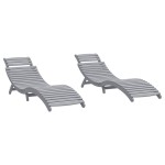 vidaXL Șezlonguri, 2 buc, gri, 184x55x64 cm, lemn masiv de acacia