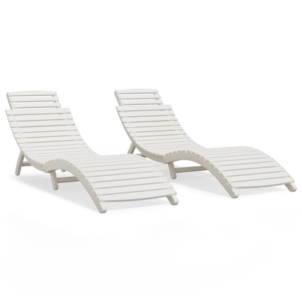 vidaXL Șezlonguri, 2 buc, alb, 184x55x64 cm, lemn masiv de acacia