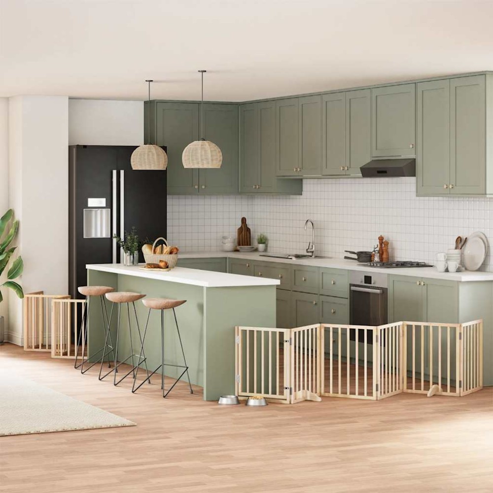 vidaXL Poartă de câini pliabilă cu ușă, 15 panouri, 750 cm, lemn plop