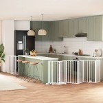 vidaXL Poartă câini pliabilă cu ușă 15 panouri, alb, 750 cm, lemn plop