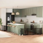 vidaXL Poartă câini pliabilă cu ușă 9 panouri negru, 450 cm, lemn plop