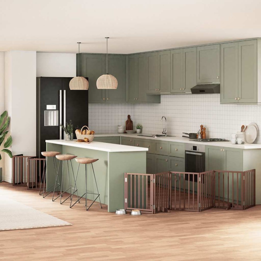 vidaXL Poartă câini pliabilă cu ușă 15 panouri maro 750 cm, lemn plop