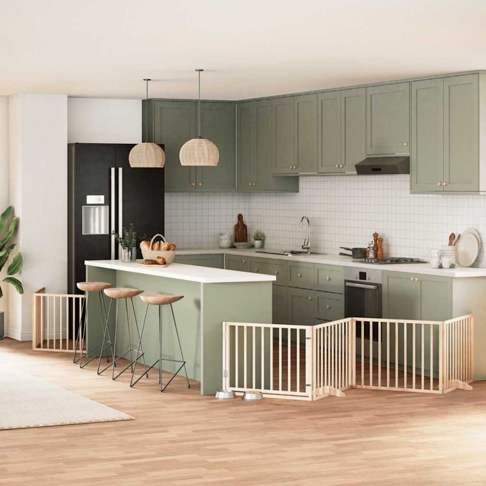 vidaXL Poartă de câini pliabilă cu ușă, 6 panouri, 480 cm, lemn plop