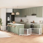 vidaXL Poartă câini pliabilă cu ușă, 6 panouri, alb, 480 cm, lemn plop