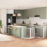 vidaXL Poartă câini pliabilă cu ușă 10 panouri, alb, 800 cm, lemn plop