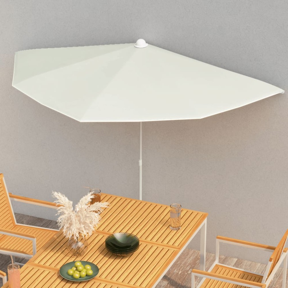 vidaXL Umbrelă de grădină cu stâlp, nisipiu, 180x90 cm, semirotundă