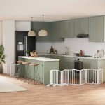 vidaXL Poartă câini pliabilă cu ușă, 9 panouri, alb, 450 cm, lemn plop