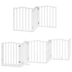 vidaXL Poartă câini pliabilă cu ușă, 9 panouri, alb, 450 cm, lemn plop