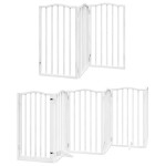 vidaXL Poartă câini pliabilă cu ușă, 9 panouri, alb, 450 cm, lemn plop