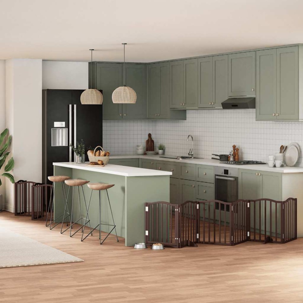 vidaXL Poartă câini pliabilă cu ușă 12 panouri maro 600 cm, lemn plop