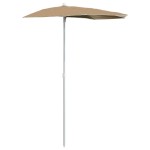 vidaXL Umbrelă de grădină cu stâlp, gri taupe, 180x90 cm, semirotundă vidaXL Umbrelă de grădină cu stâlp, gri taupe, 180x90 cm, semirotundă