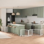 vidaXL Poartă câini pliabilă cu ușă 12 panouri, alb, 960 cm, lemn plop