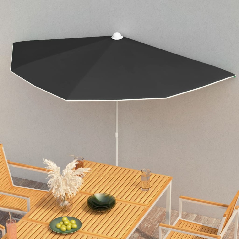 vidaXL Umbrelă de grădină cu stâlp, negru, 180x90 cm, semirotundă