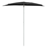 vidaXL Umbrelă de grădină cu stâlp, negru, 180x90 cm, semirotundă
