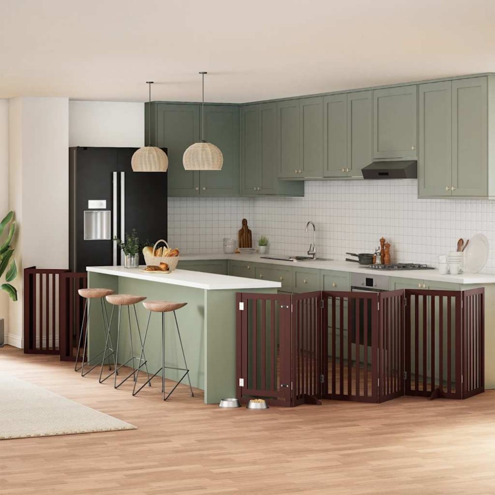 vidaXL Poartă câini pliabilă cu ușă 15 panouri maro 750 cm, lemn plop